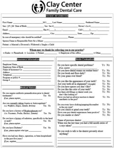 rssampsites009 Clay Center Family Dental Care patient information form pdf